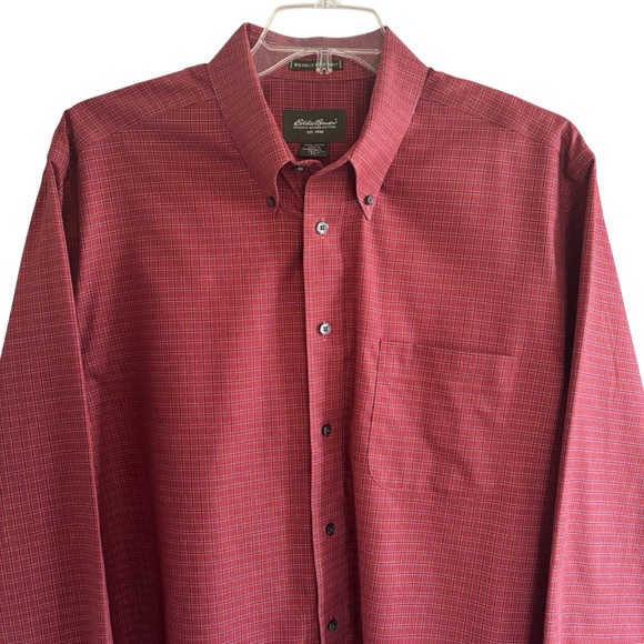 Eddie Bauer Men’s XL Tall Button Down Shirt Red Plaid Long Sleeve Wrinkle Resist - Picture 2 of 14
